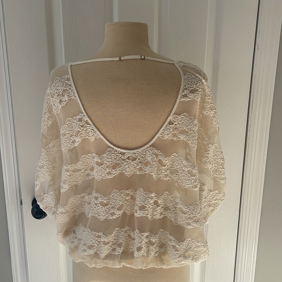 Free People Lace Net Blouse Top Medium - Picture 2 of 4